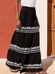 Love & Roses Black Tiered Embroidered Maxi Skirt - Image 1 of 4