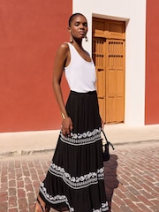 Love & Roses Black Tiered Embroidered Maxi Skirt - Image 2 of 4