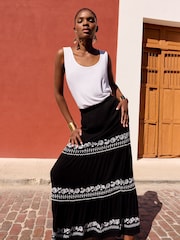 Love & Roses Black Tiered Embroidered Maxi Skirt - Image 4 of 4