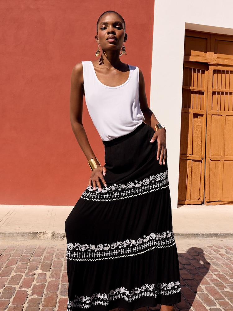 Love & Roses Black Tiered Embroidered Maxi Skirt - Image 4 of 4