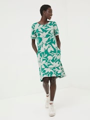FatFace Green Simone Textured Leaves Jersey Dress - Image 1 of 5
