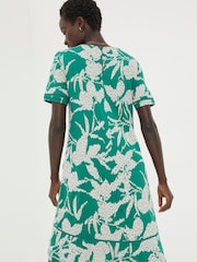 FatFace Green Simone Textured Leaves Jersey Dress - Image 2 of 5