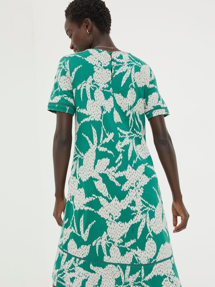FatFace Green Simone Textured Leaves Jersey Dress - Image 2 of 5