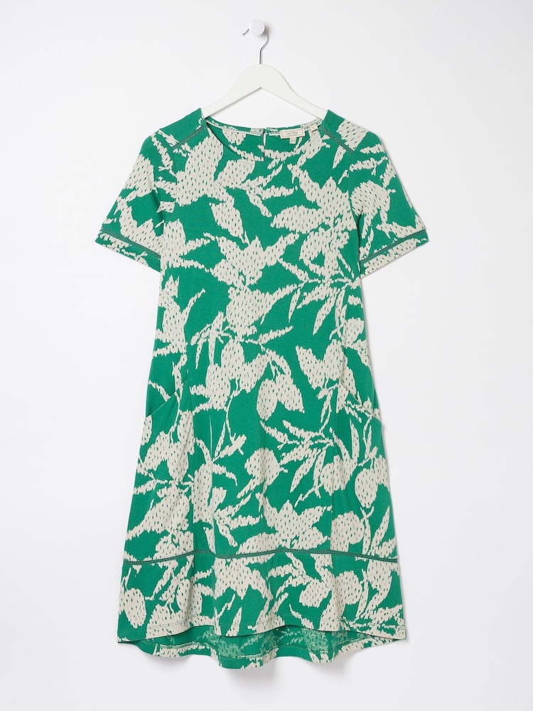FatFace Green Simone Textured Leaves Jersey Dress - Image 5 of 5