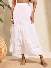 Love & Roses White Embroidered Beach Maxi Skirt - Image 1 of 4