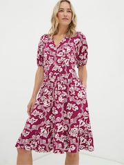 FatFace Red/White Wallpaper Jersey Dress - Image 1 of 1