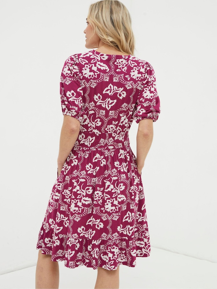 FatFace Red/White Wallpaper Jersey Dress - Image 2 of 4 FatFace Red/White Wallpaper Jersey Dress - Image 2 of 4
