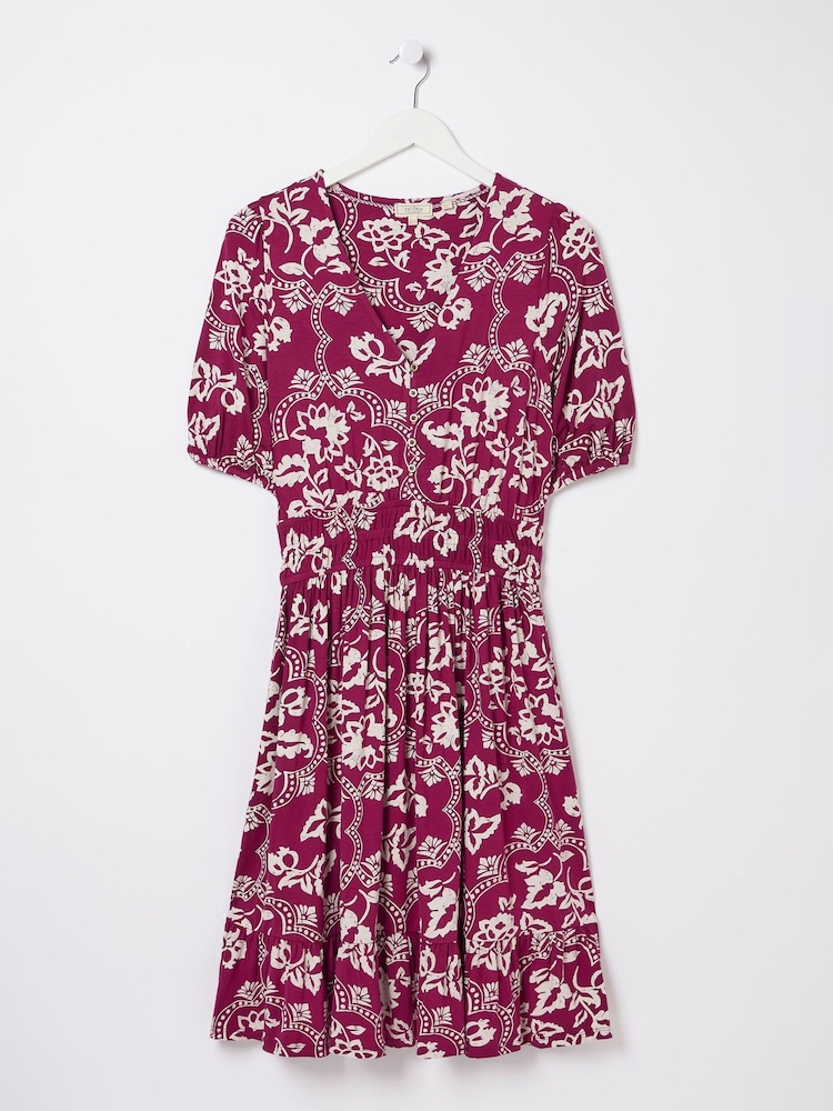 FatFace Red/White Wallpaper Jersey Dress - Image 4 of 4