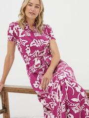 FatFace Purple Wallpaper Floral Midi Dress - Image 3 of 5