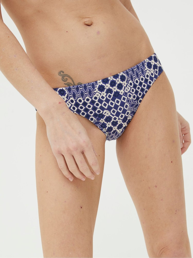 FatFace Mila Blue Patchwork Geo Bikini Bottoms - Image 1 of 6