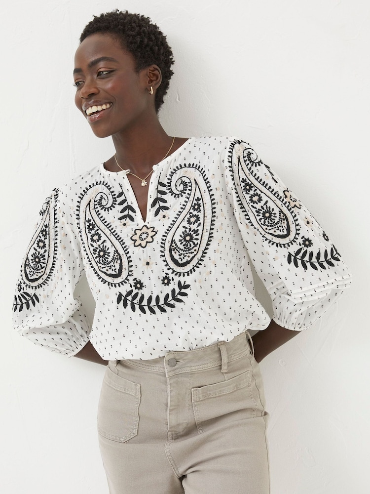 FatFace Natural Embroidered Blouse - Image 2 of 6