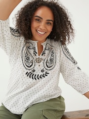 FatFace Natural Embroidered Blouse - Image 4 of 6