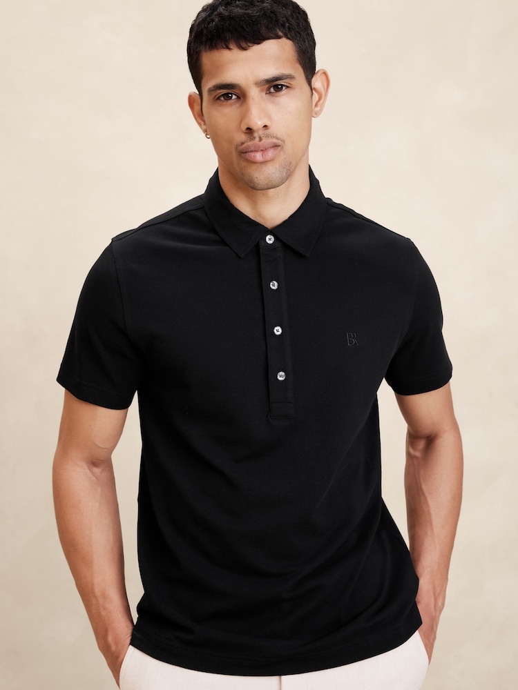 Banana Republic Black Cotton Short Sleeve Pique Polo Shirt - Image 1 of 1