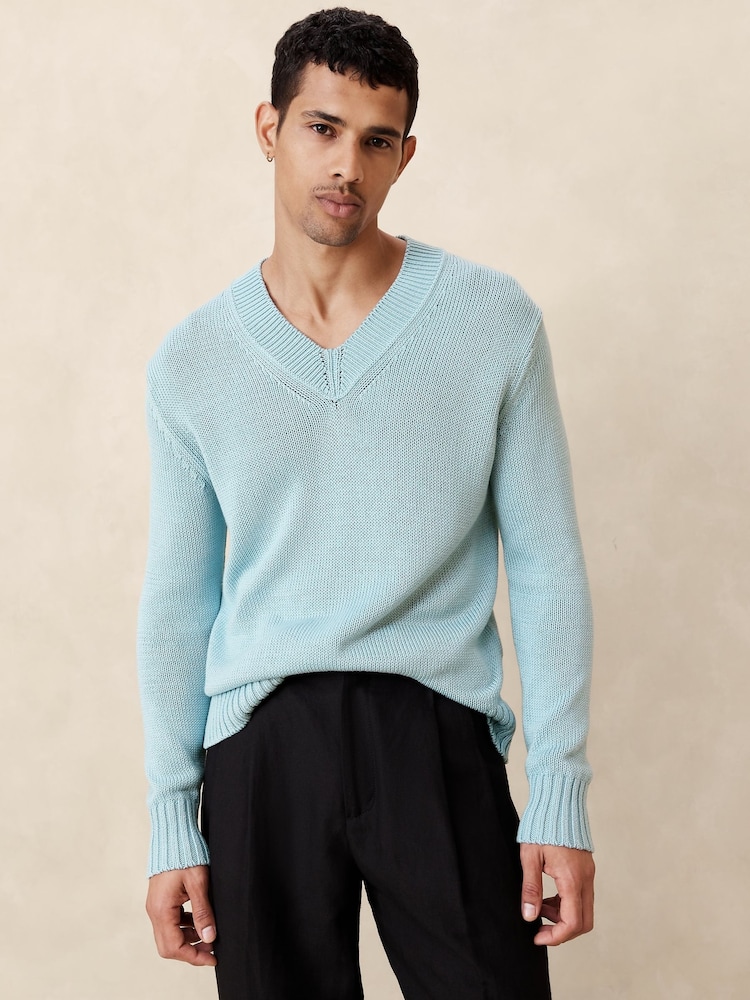 Banana Republic Blue Point Sur Cotton V-Neck Jumper - Image 1 of 1