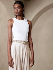 Banana Republic White Ribbed Cutaway Vest - Image 1 of 2