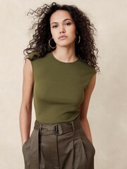 Grün - Banana Republic Geripptes T-Shirt mit Flügelärmeln - Bild 1 von 1