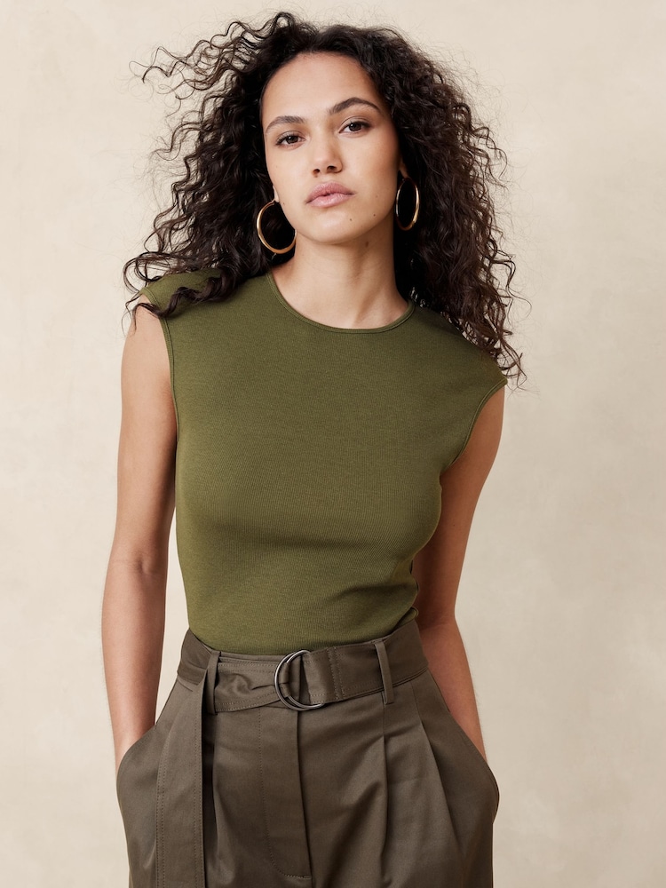 Grün - Banana Republic Geripptes T-Shirt mit Flügelärmeln - Bild 1 von 1