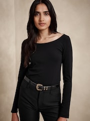 Banana Republic Black Refined Scoop Neck T-Shirt - Image 1 of 4