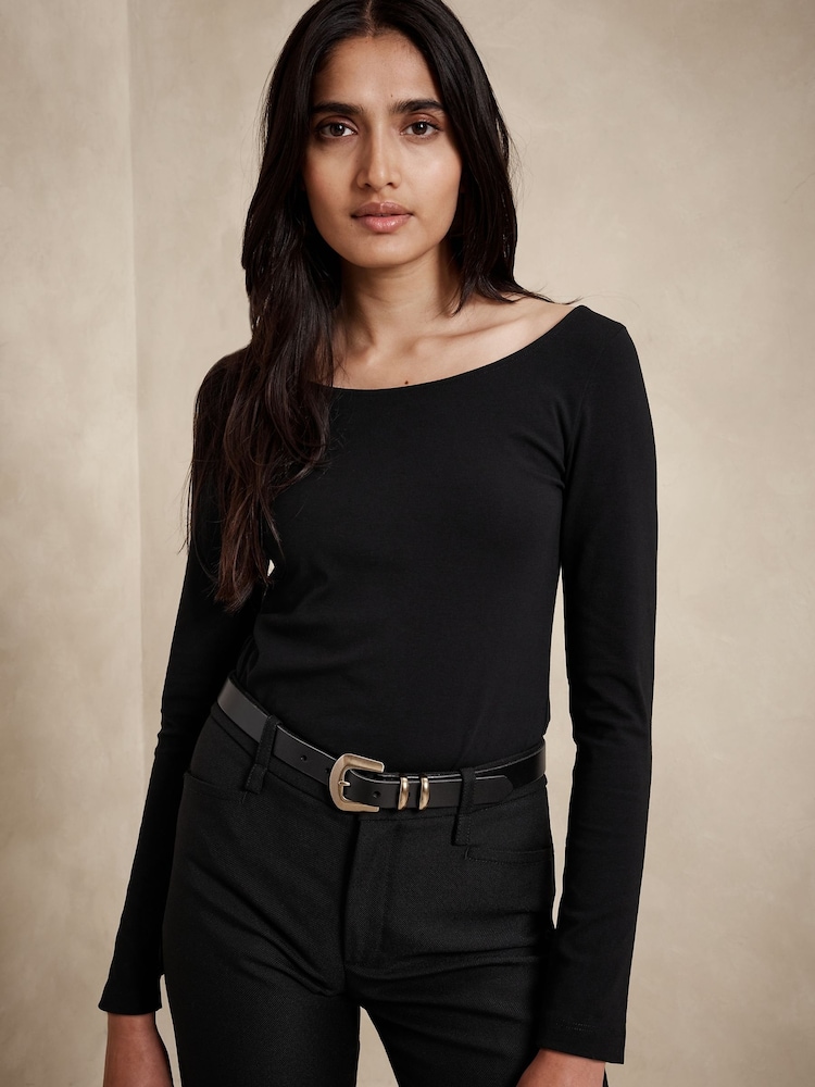 Banana Republic Black Refined Scoop Neck T-Shirt - Image 1 of 4