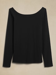 Banana Republic Black Refined Scoop Neck T-Shirt - Image 4 of 4