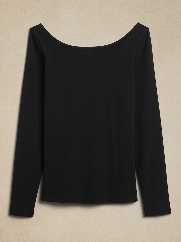 Banana Republic Black Refined Scoop Neck T-Shirt - Image 4 of 4