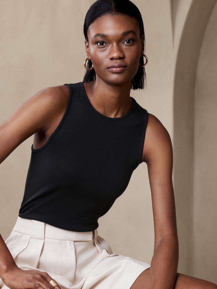 Banana Republic Black Ribbed Cutaway Vest - Image 1 of 4