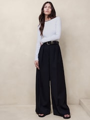 Banana Republic Black/White Ribbed Scoop-Back Long Sleeve Top - Image 1 of 1