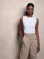 Banana Republic White Refined Cotton Sleeveless Vest - Image 1 of 5