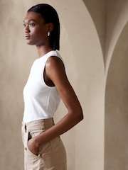 Banana Republic White Refined Cotton Sleeveless Vest - Image 4 of 5