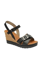 Lotus Black Casual Wedge Sandals - Image 1 of 4