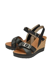 Lotus Black Casual Wedge Sandals - Image 2 of 4