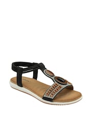 Lotus Black Casual Low Wedge Sandals - Image 1 of 4
