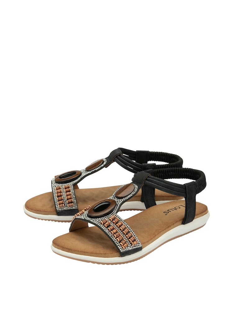 Lotus Black Casual Low Wedge Sandals - Image 2 of 4