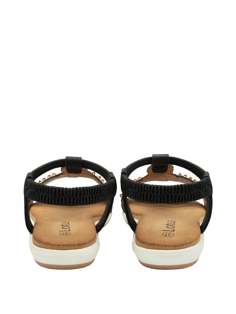 Lotus Black Casual Low Wedge Sandals - Image 3 of 4
