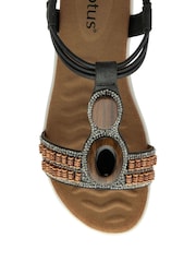 Lotus Black Casual Low Wedge Sandals - Image 4 of 4