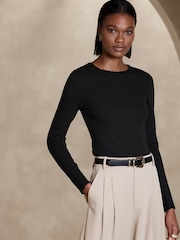 Banana Republic Black Ribbed Crew-Neck T-Shirt - Image 1 of 1