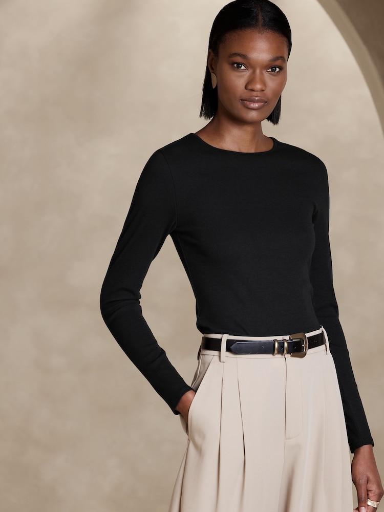 Negro - Camiseta de cuello redondo en canalé de Banana Republic - Imagen 1 de 1 Negro - Camiseta de cuello redondo en canalé de Banana Republic - Imagen 1 de 1