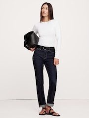 Banana Republic White Ribbed Crew-Neck T-Shirt - Image 1 of 1