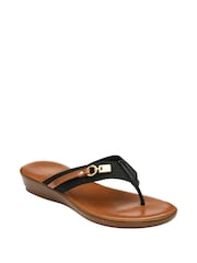Lotus Black Low Wedge Toe Thong Sandals - Image 1 of 4