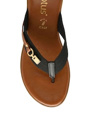 Lotus Black Low Wedge Toe Thong Sandals - Image 4 of 4