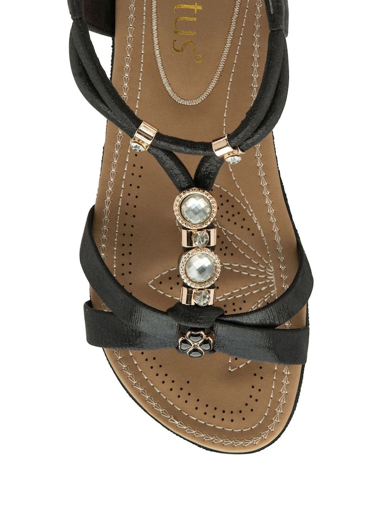 Lotus Black Casual Open Toe Holiday Sandals - Image 4 of 4