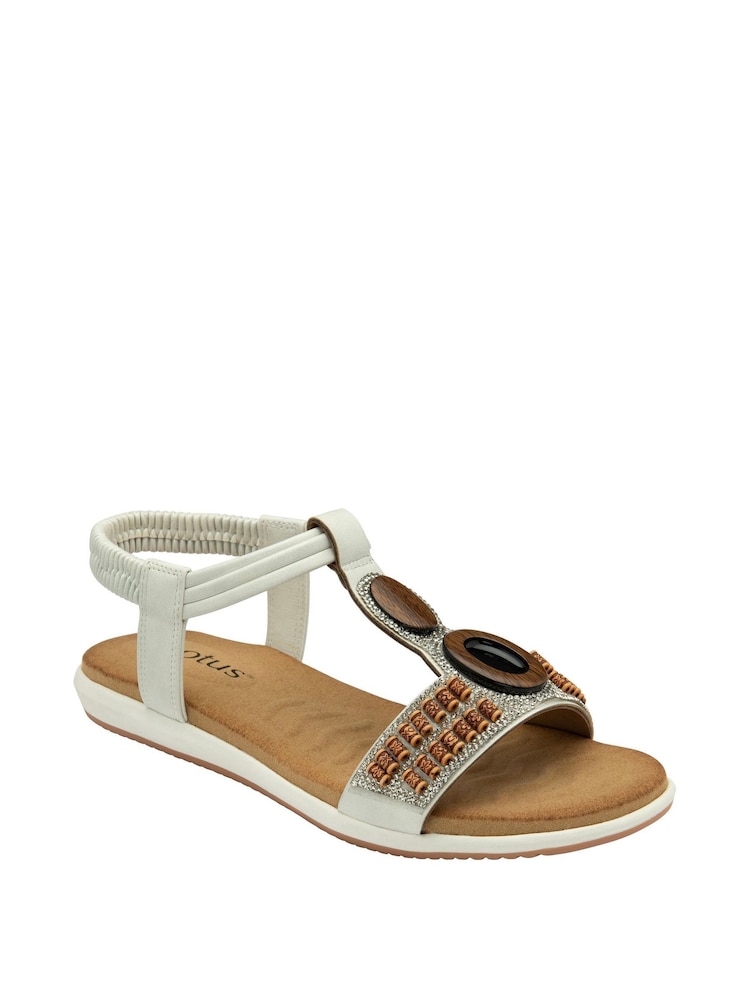 Lotus White Casual Low Wedge Sandals - Image 1 of 4