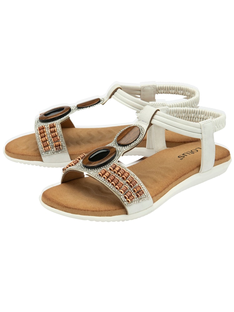 Lotus White Casual Low Wedge Sandals - Image 2 of 4