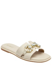 Lotus White Flat Slider Sandals - Image 1 of 4