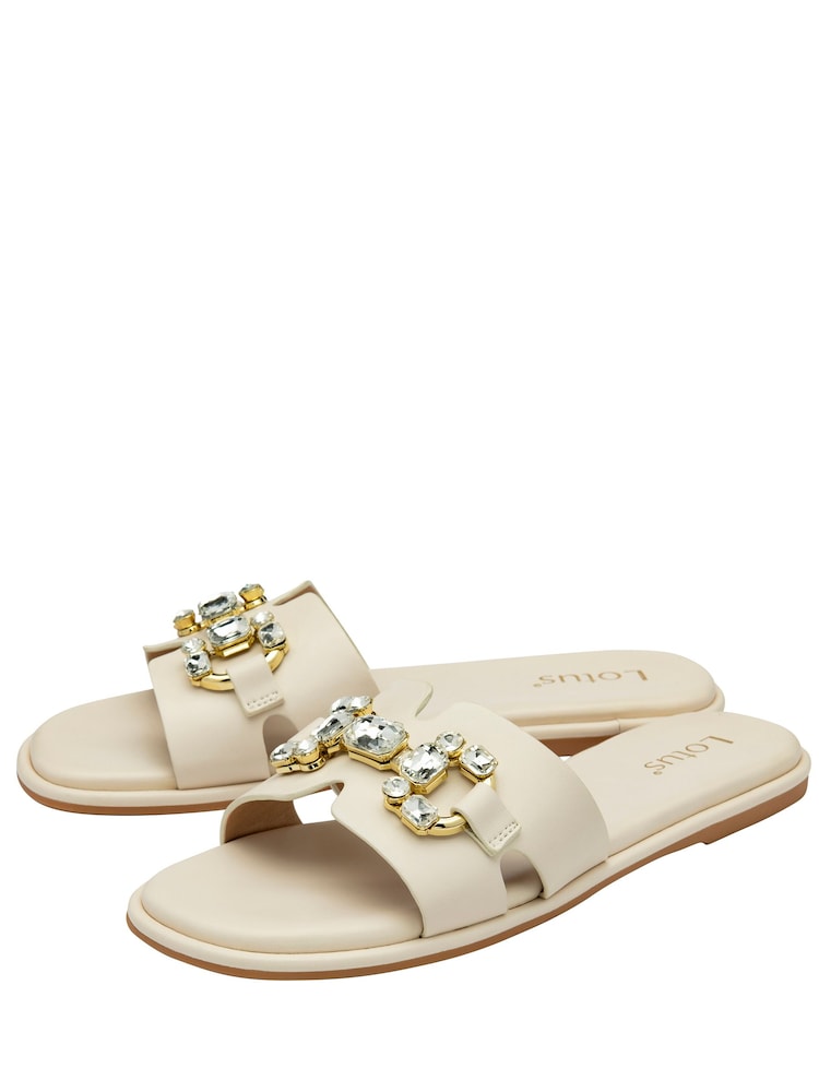 Lotus White Flat Slider Sandals - Image 2 of 4
