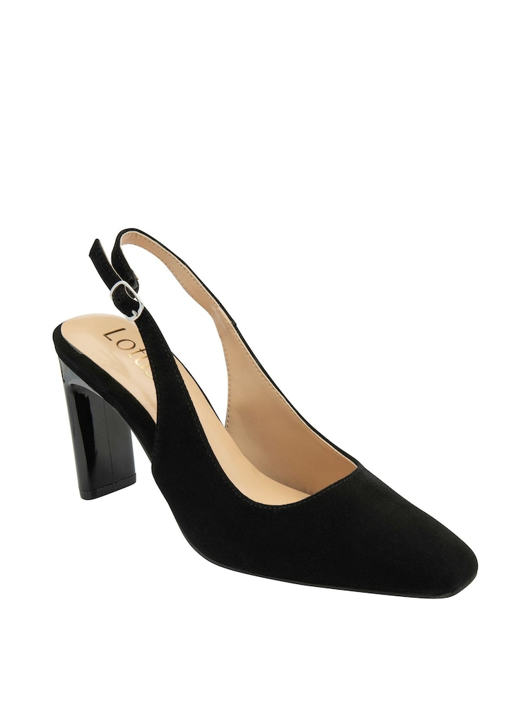 Lotus Jet Black Slingback Suede Court Shoes - Image 1 of 4