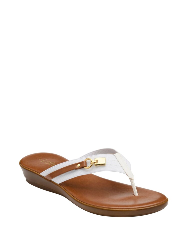 Lotus White Low Wedge Toe Thong Sandals - Image 1 of 4