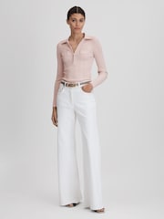 Reiss Nude Clemmie Ribbed Half-Zip Fitted Top - Image 3 of 5