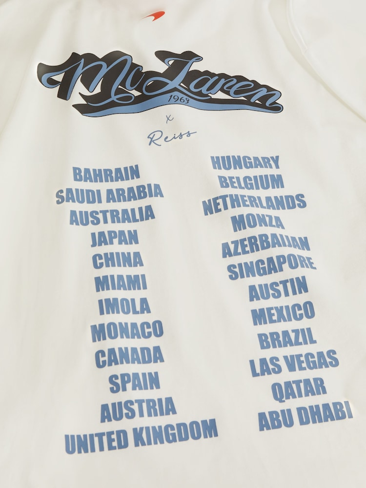 Reiss x McLaren F1 Team White McLaren F1 Crew Neck Tour T-Shirt - Image 12 of 12 Reiss x McLaren F1 Team White McLaren F1 Crew Neck Tour T-Shirt - Image 12 of 12