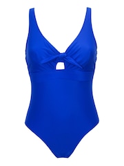 Pour Moi Blue Underwired Bow Front Tummy Control Swimsuit - Image 3 of 4